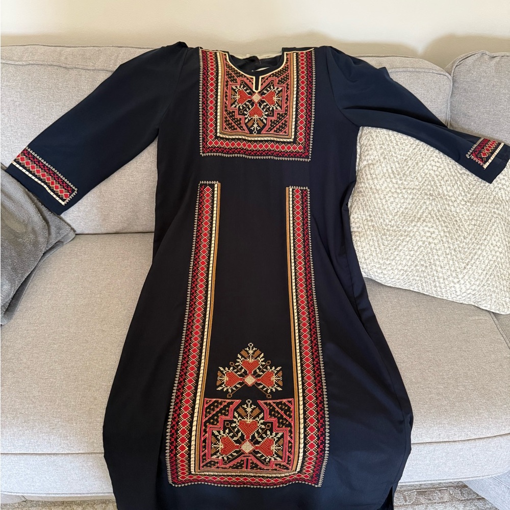 Embroidered navy blue Dress- middle eastern thobe